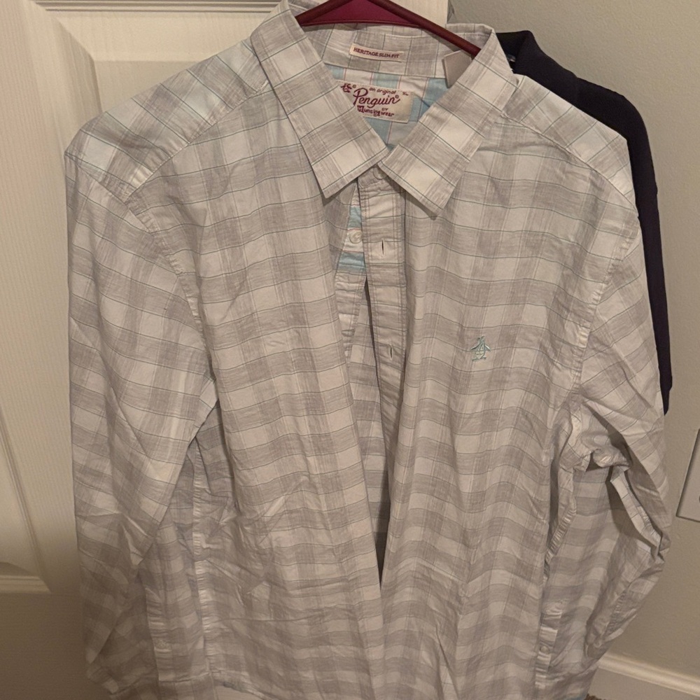 Original Penguin Men's Light Gray Checkered Shirt